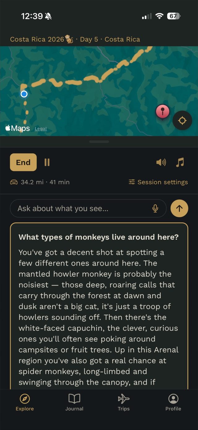 A traveler asking which monkeys live nearby, and the answer